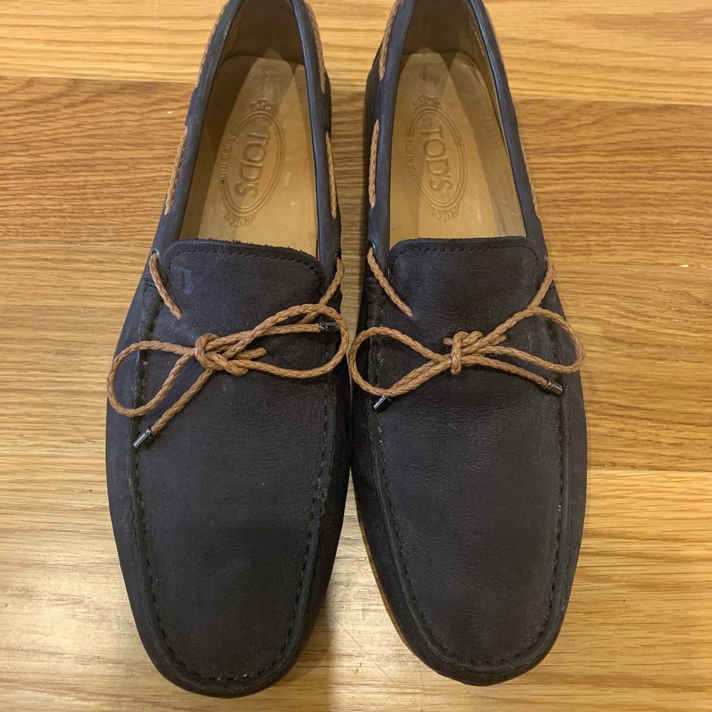 Tod's Navy Blue Suede Gommino Loafers